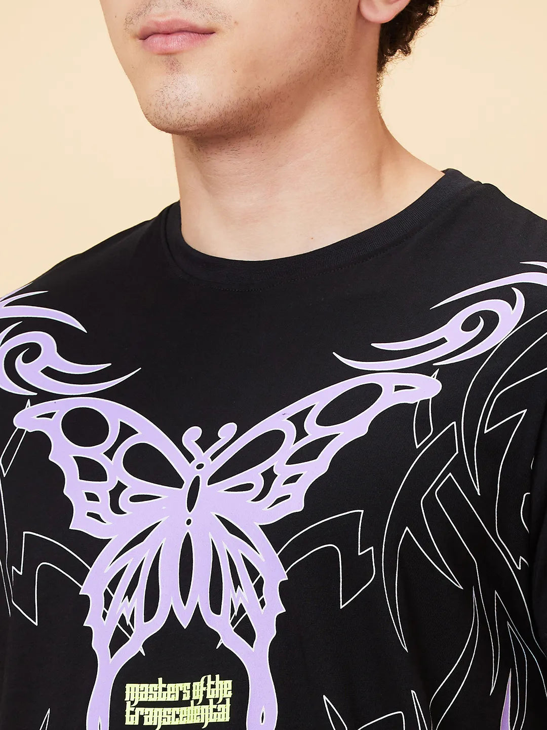 Jet Black Regular Fit Round Neck Men's T-Shirt by Being Human Clothing