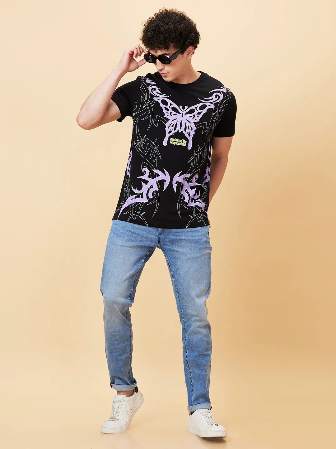 Jet Black Regular Fit Round Neck Men's T-Shirt by Being Human Clothing