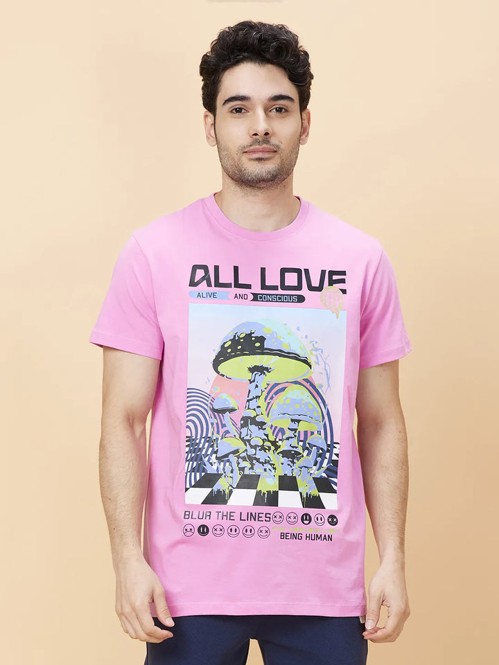 Baby Pink Regular Fit Round Neck Men's T-Shirt by Being Human Clothing