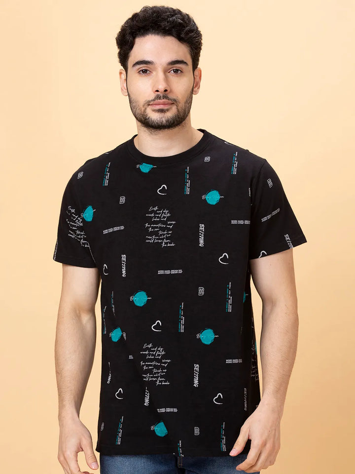 Black Regular Fit Round Neck Men's T-Shirt by Being Human Clothing