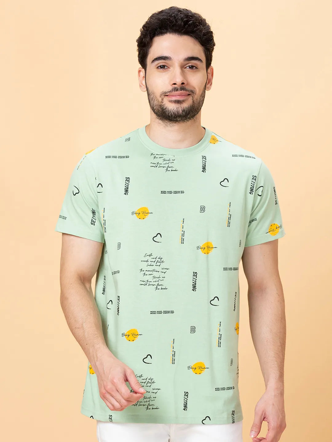 Green Foam Regular Fit Round Neck Men's T-Shirt by Being Human Clothing