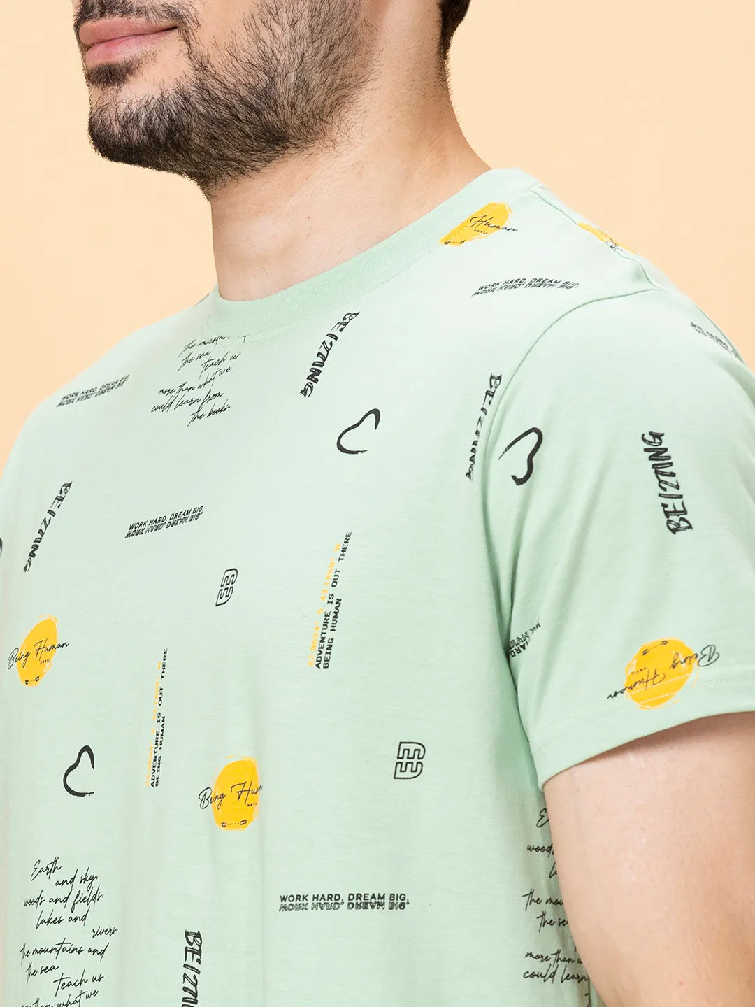 Green Foam Regular Fit Round Neck Men's T-Shirt by Being Human Clothing