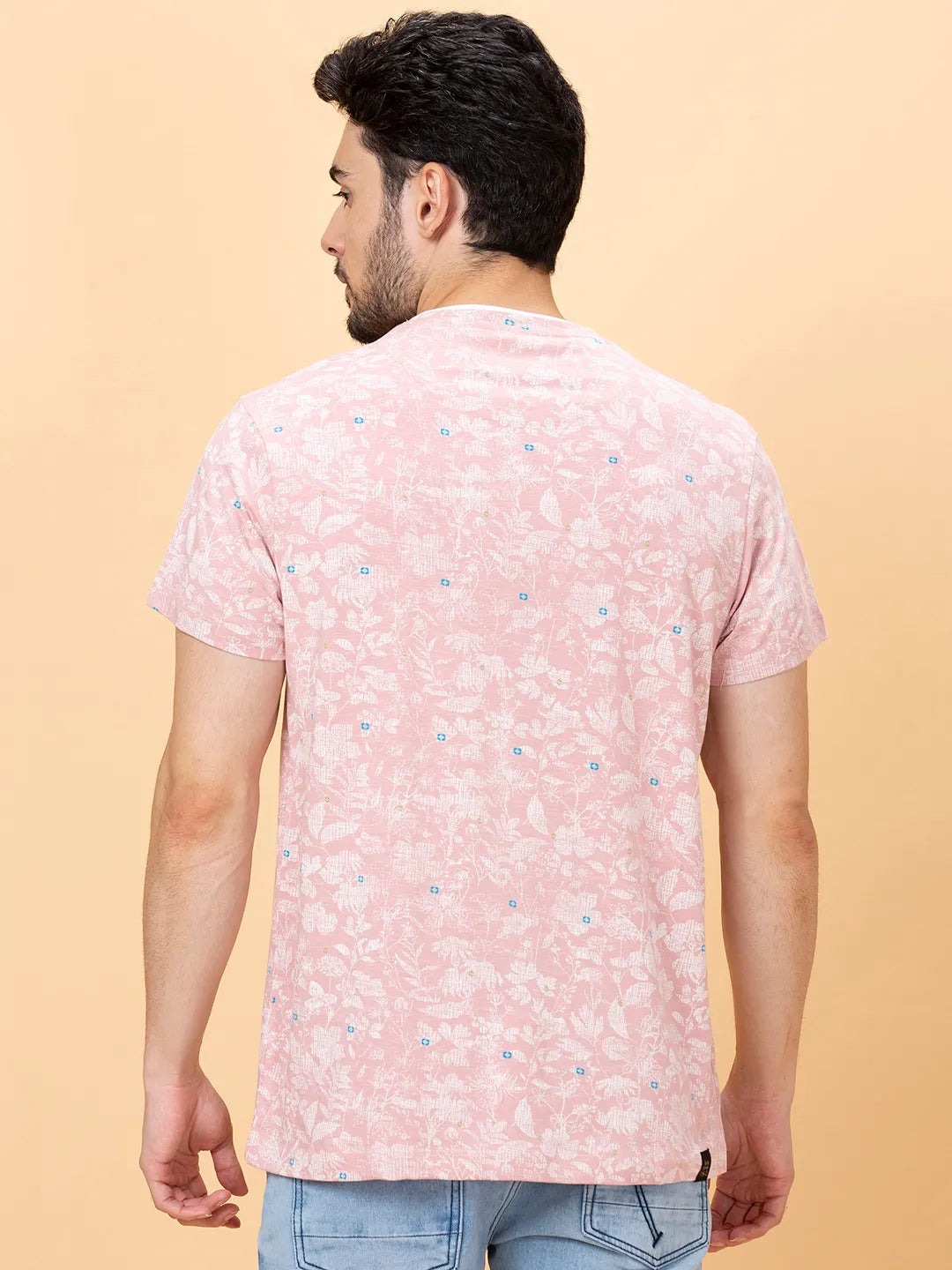 Dusty Pink Regular Fit Henley Neck Mens' T-Shirt by Being Human Clothing