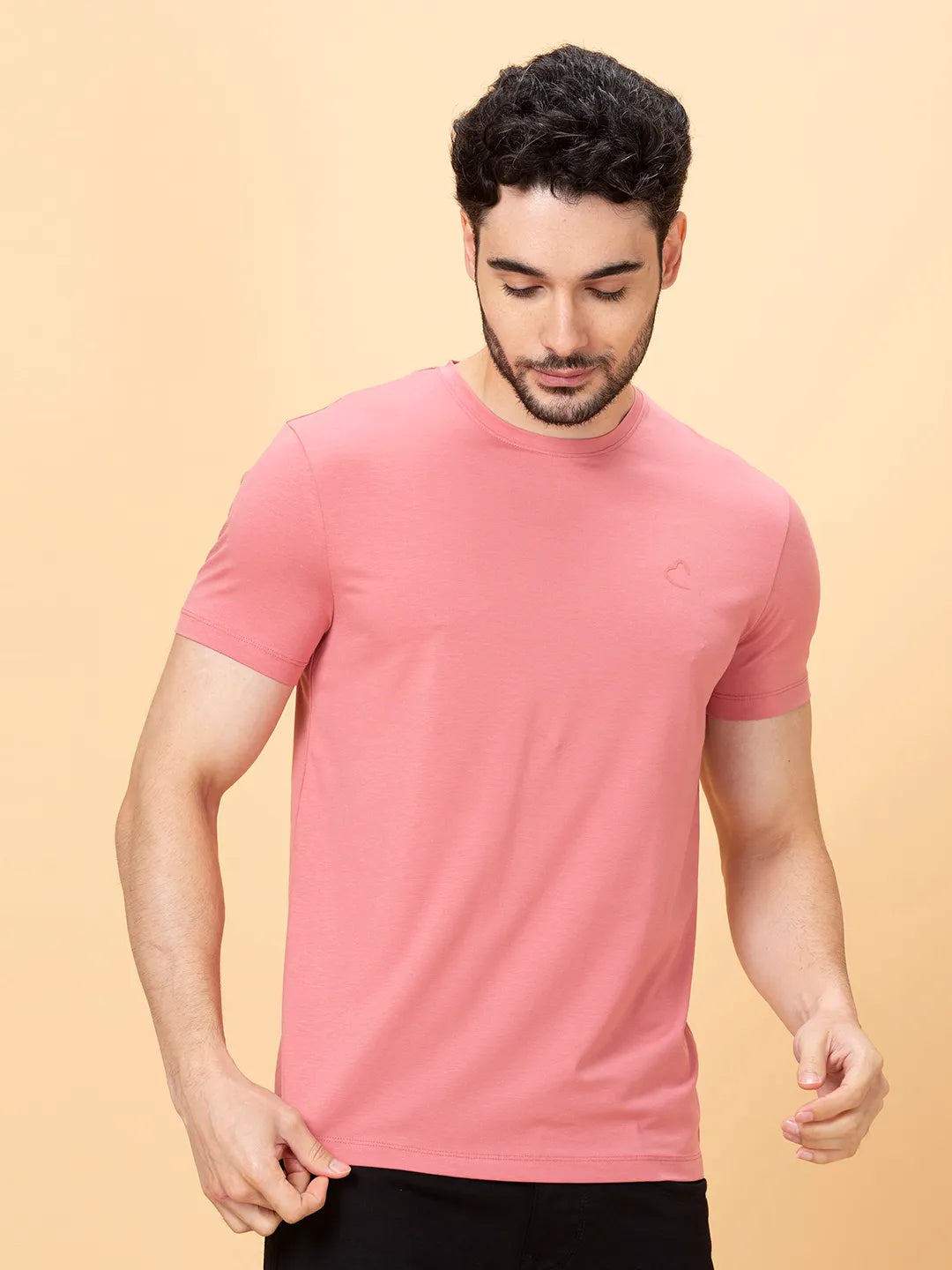 Dusty Pink Regular Fit Round Neck Men's T-Shirt by Being Human Clothing