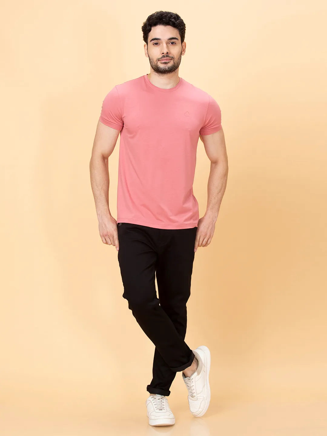 Dusty Pink Regular Fit Round Neck Men's T-Shirt by Being Human Clothing