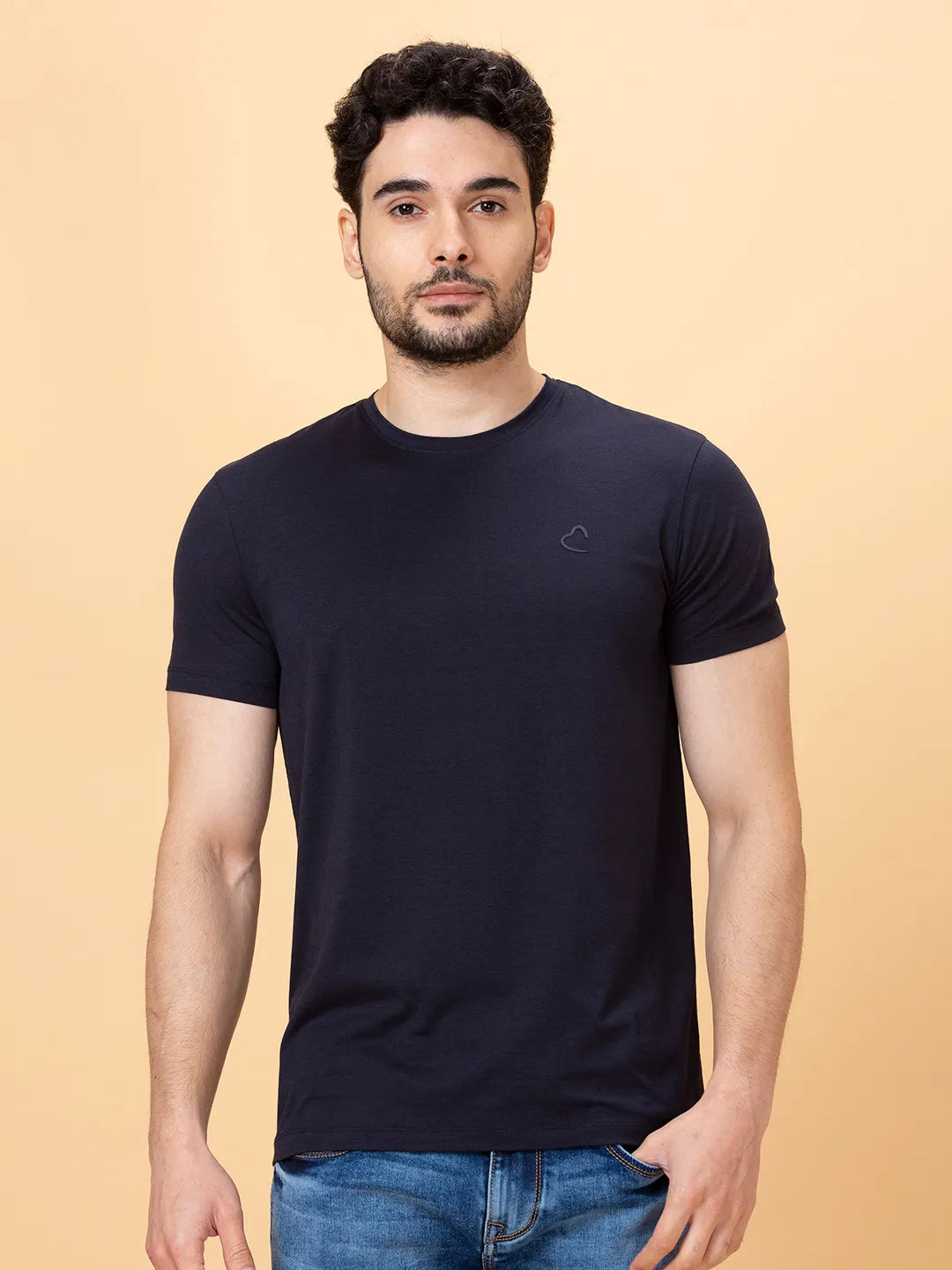 Navy Regular Fit Round Neck Men's T-Shirt by Being Human Clothing