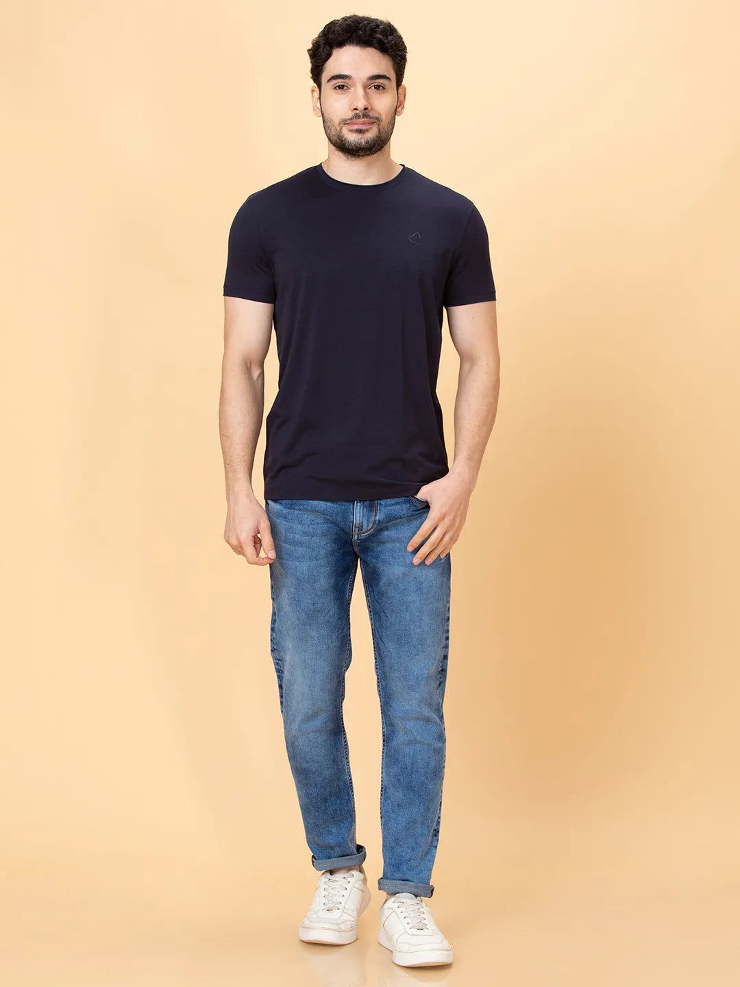 Navy Regular Fit Round Neck Men's T-Shirt by Being Human Clothing