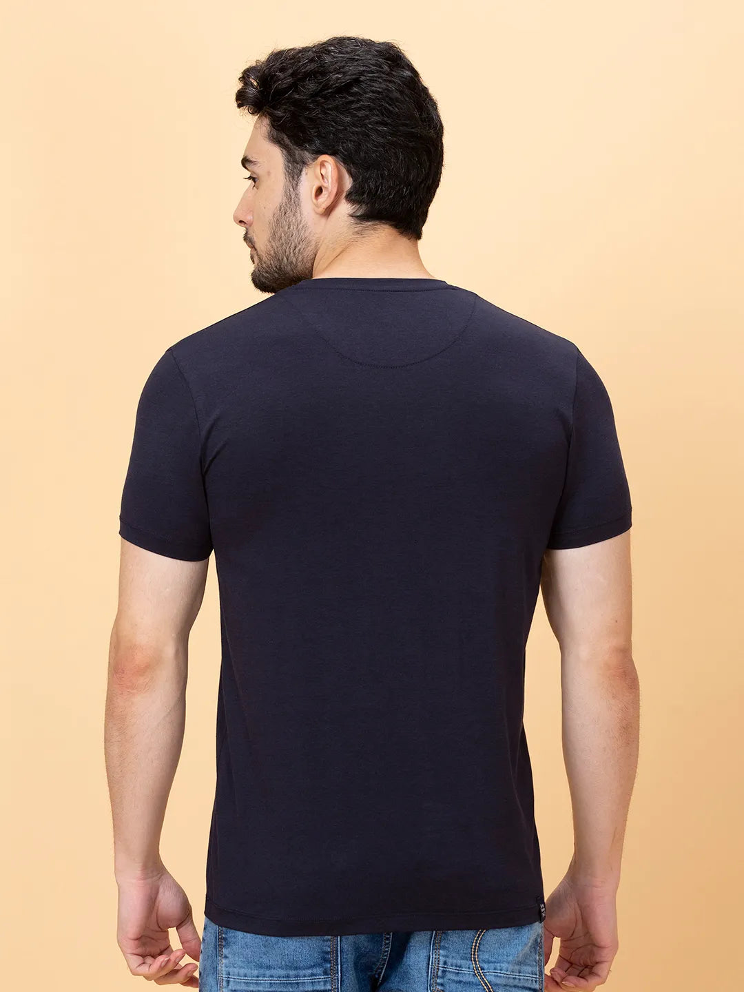 Navy Regular Fit Round Neck Men's T-Shirt by Being Human Clothing
