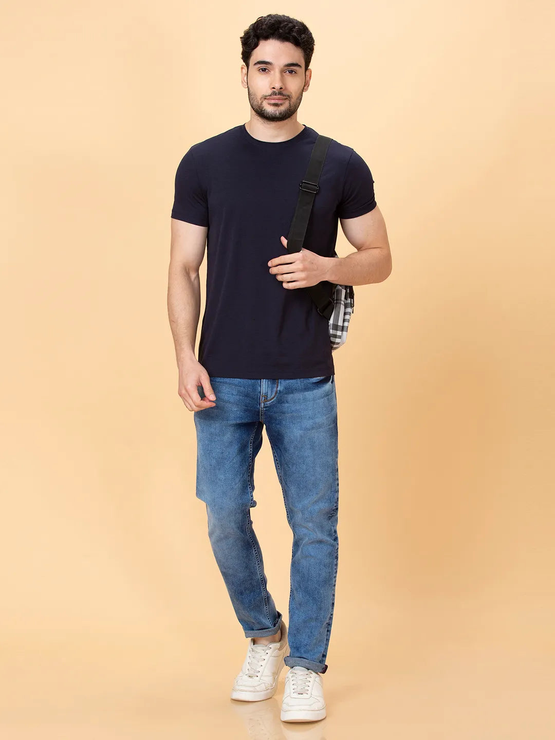 Navy Regular Fit Round Neck Men's T-Shirt by Being Human Clothing