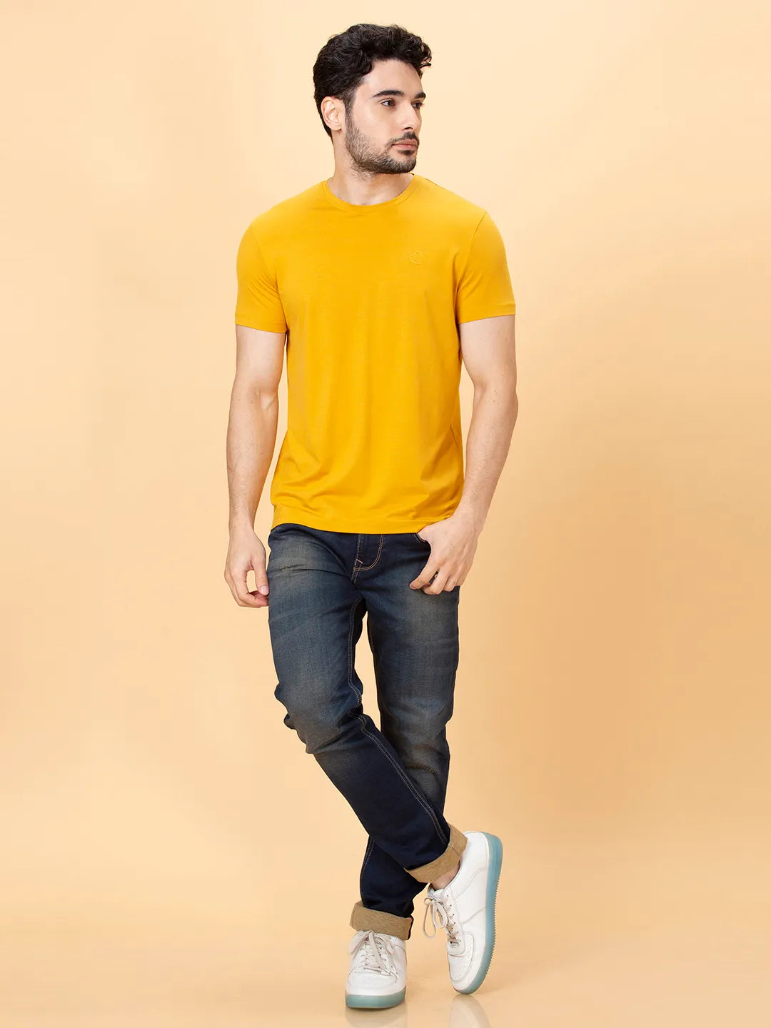Yellow Regular Fit Round Neck Men's T-Shirt by Being Human Clothing