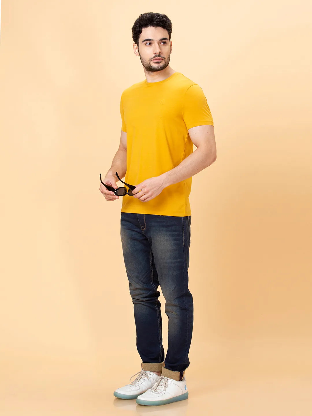 Yellow Regular Fit Round Neck Men's T-Shirt by Being Human Clothing