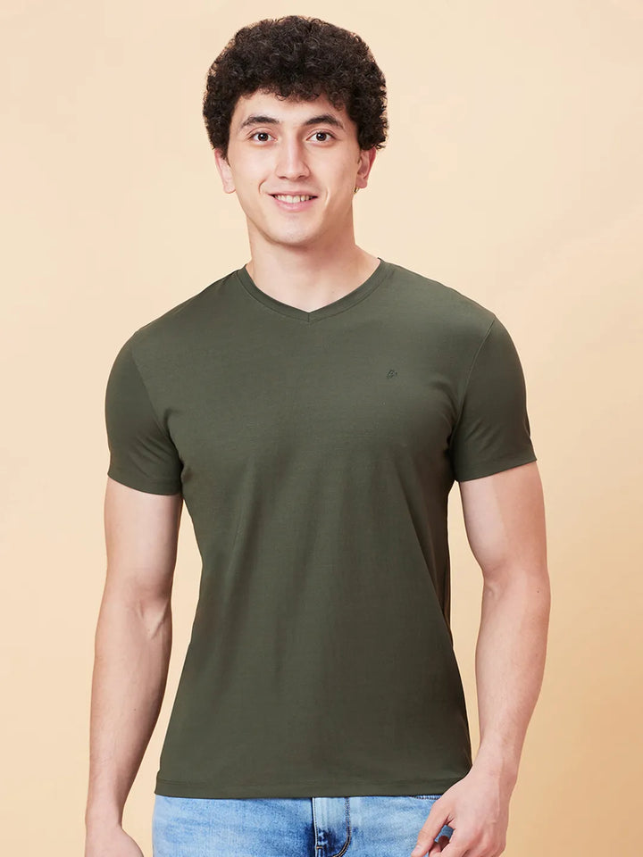 Dark Olive V Neck Men's T-Shirt by Being Human Clothing