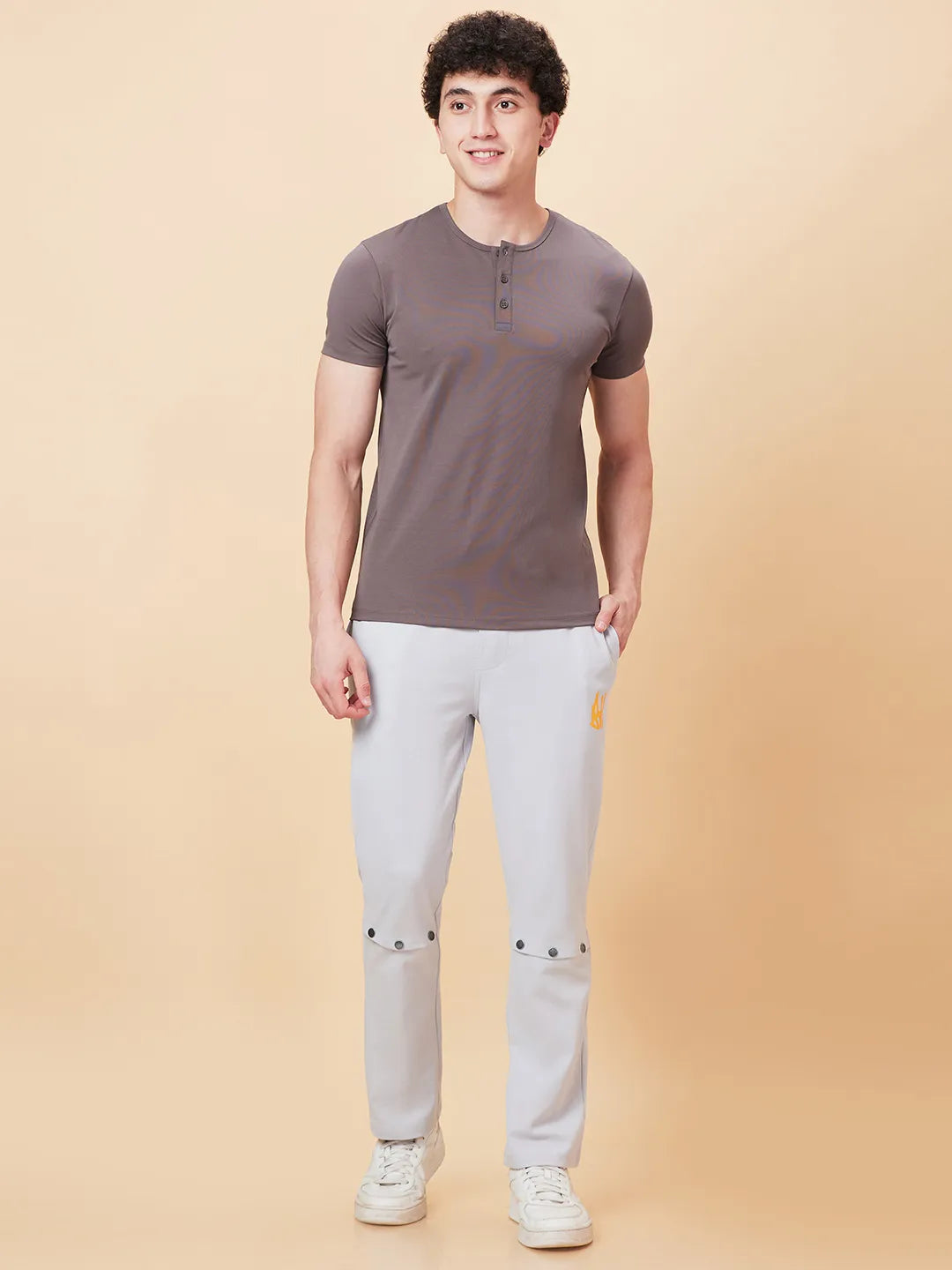 Charcoal Regular Fit Henley Neck Men's T-Shirt by Being Human Clothing