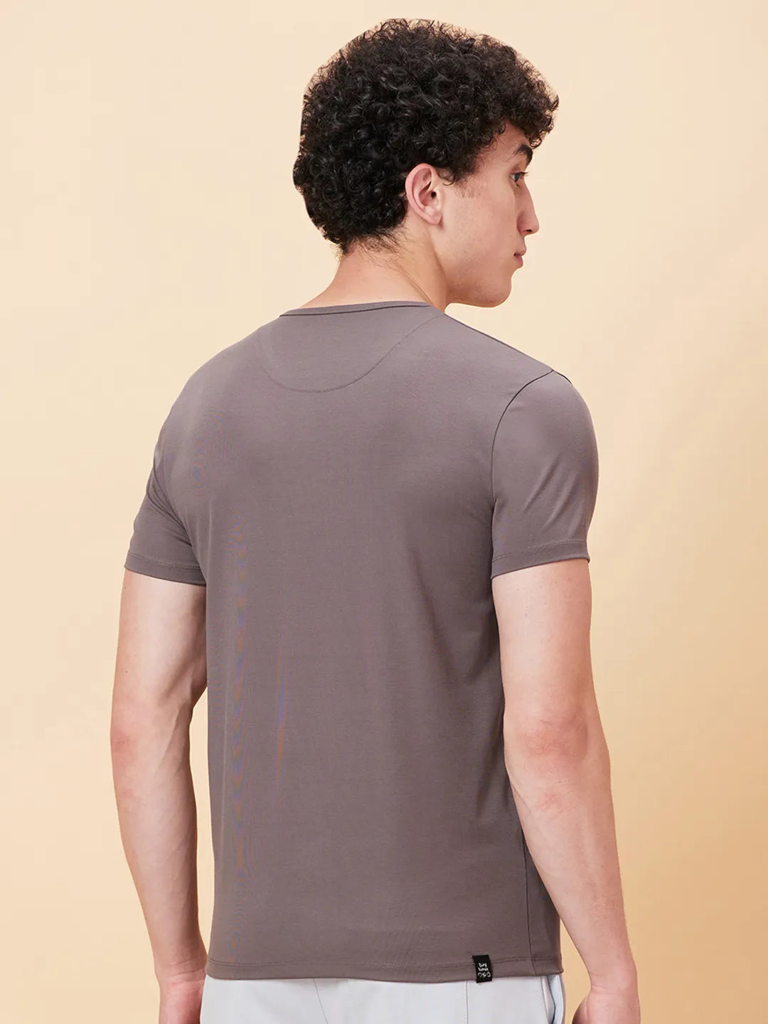 Charcoal Regular Fit Henley Neck Men's T-Shirt by Being Human Clothing