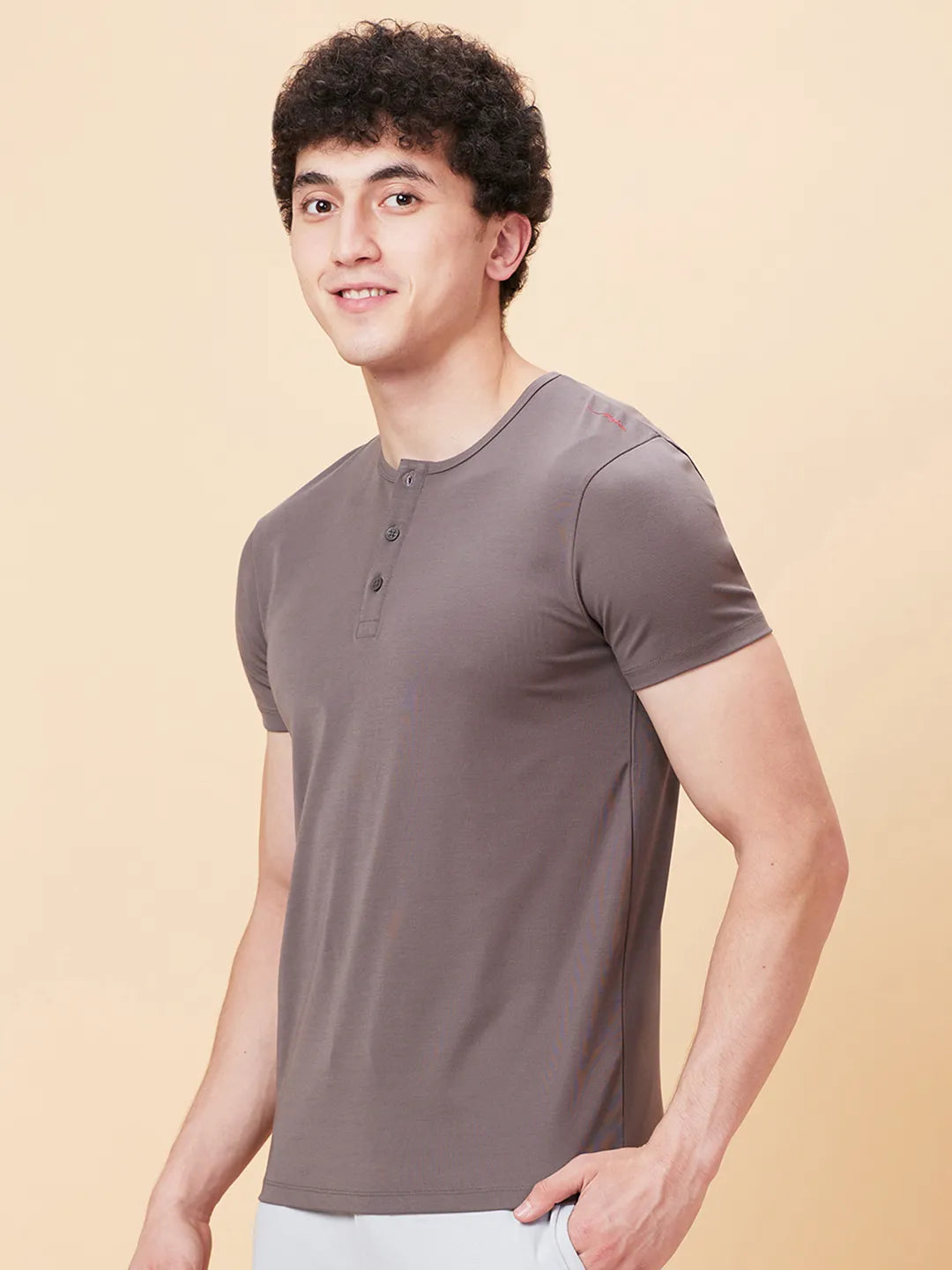Charcoal Regular Fit Henley Neck Men's T-Shirt by Being Human Clothing