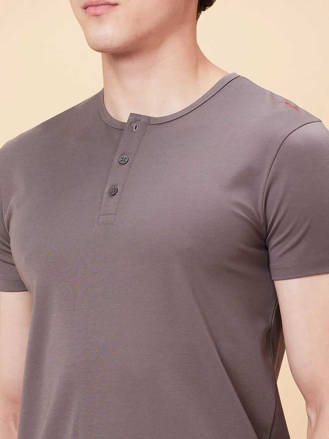 Charcoal Regular Fit Henley Neck Men's T-Shirt by Being Human Clothing