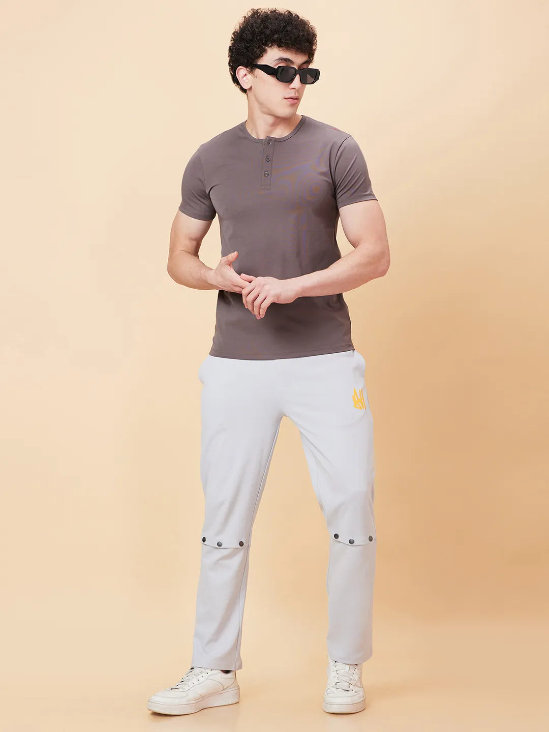 Charcoal Regular Fit Henley Neck Men's T-Shirt by Being Human Clothing