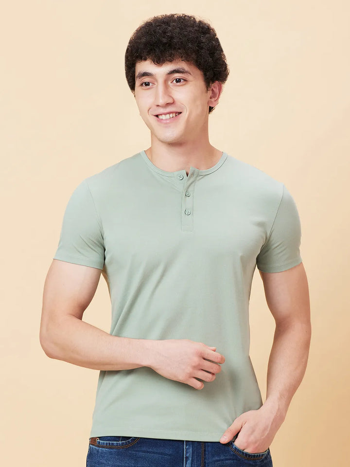 Green Foam Henley Neck Men's T-Shirt by Being Human Clothing
