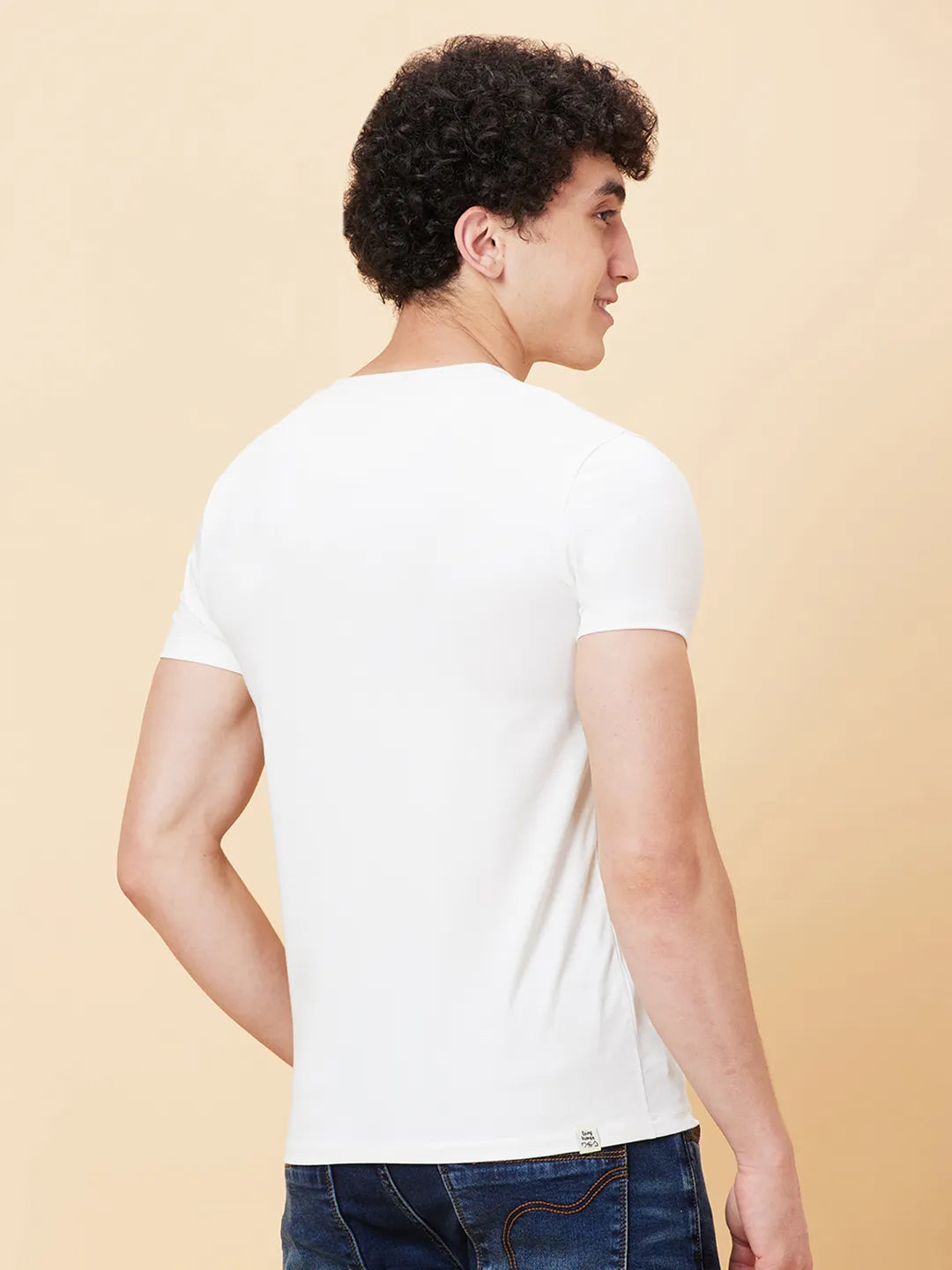 White Regular Fit Henley Neck Men's T-Shirt by Being Human Clothing