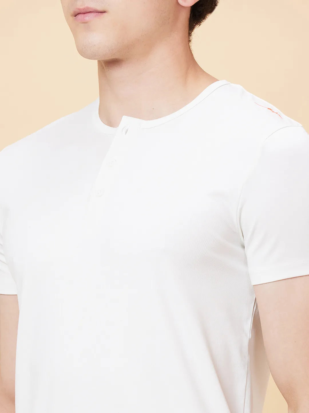 White Regular Fit Henley Neck Men's T-Shirt by Being Human Clothing