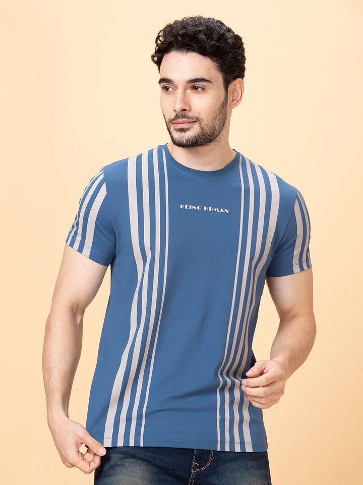 Navy Regular Fit Round Neck Men's T-Shirt by Being Human Clothing