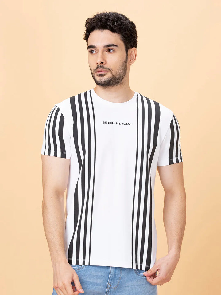 White Regular Fit Round Neck Men's T-Shirt by Being Human Clothing