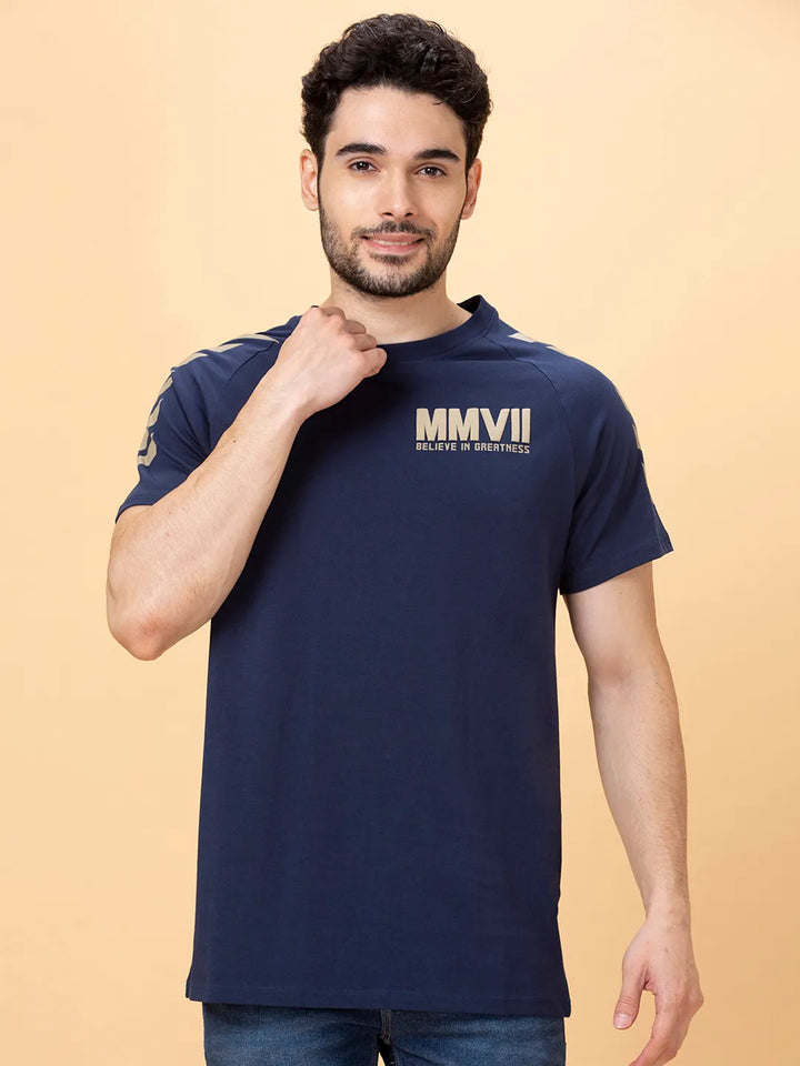 Night Blue Regular Fit Round Neck Men's T-Shirt by Being Human Clothing