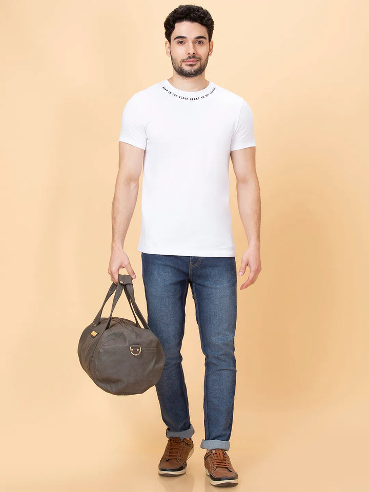White Regular Fit Round Neck Men's T-Shirt by Being Human Clothing