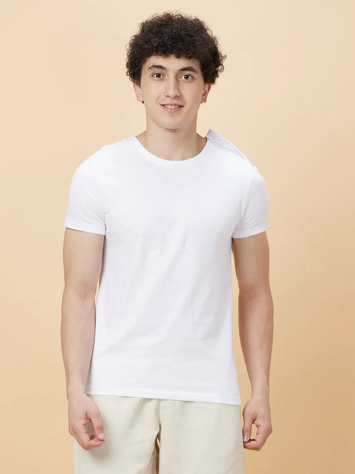 White Regular Fit Round Neck Men's T-Shirt by Being Human Clothing