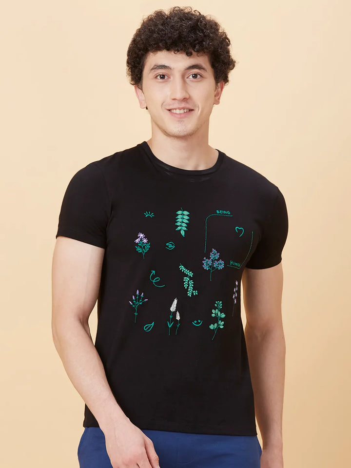 Black Regular Fit Round Neck Men's T-Shirt by Being Human Clothing