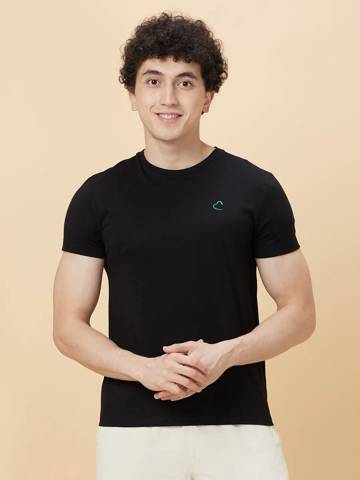Black Regular Fit Round Neck Men's T-Shirt by Being Human Clothing