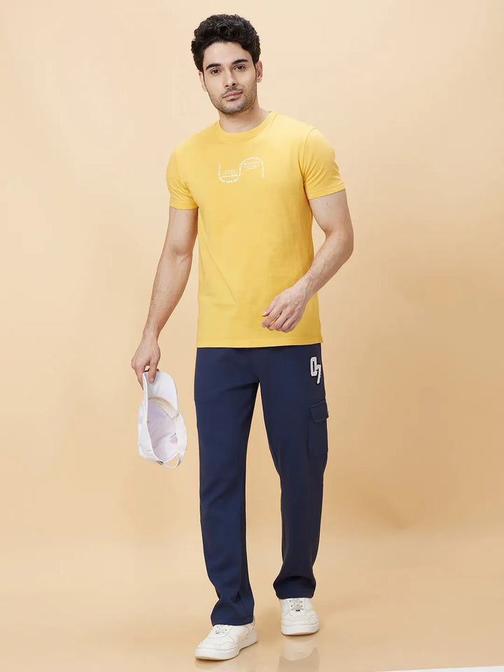 Amber Yellow Regular Fit Round Neck Men's T-Shirt by Being Human Clothing