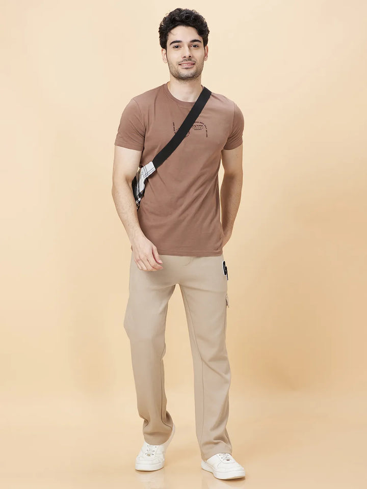 Beige Regular Fit Men's Short Sleeves T-Shirt by Being Human Clothing