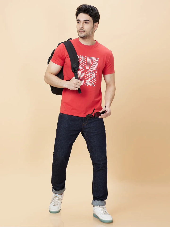 Orange Regular Fit Round Neck Men's T-Shirt by Being Human Clothing