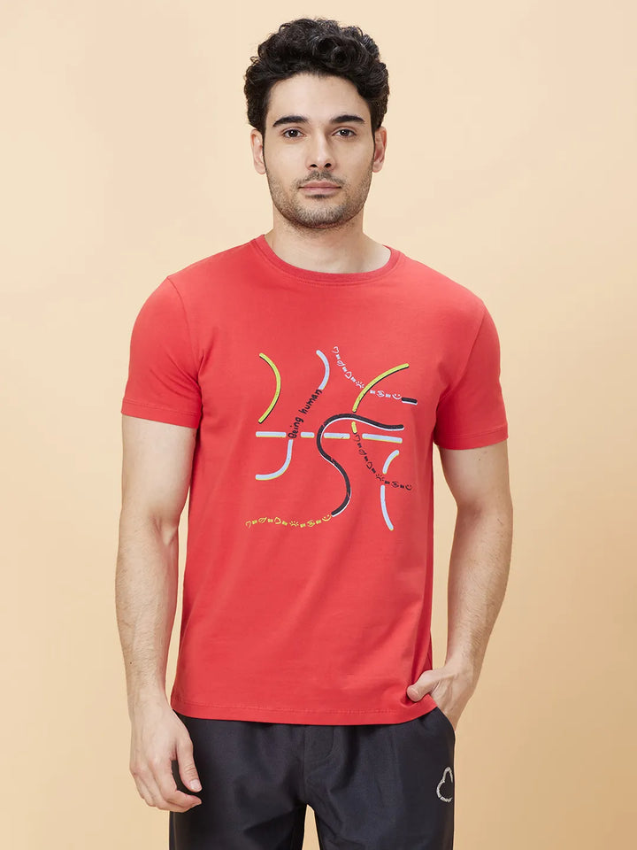 Orange Regular Fit Round Neck Men's T-Shirt by Being Human Clothing