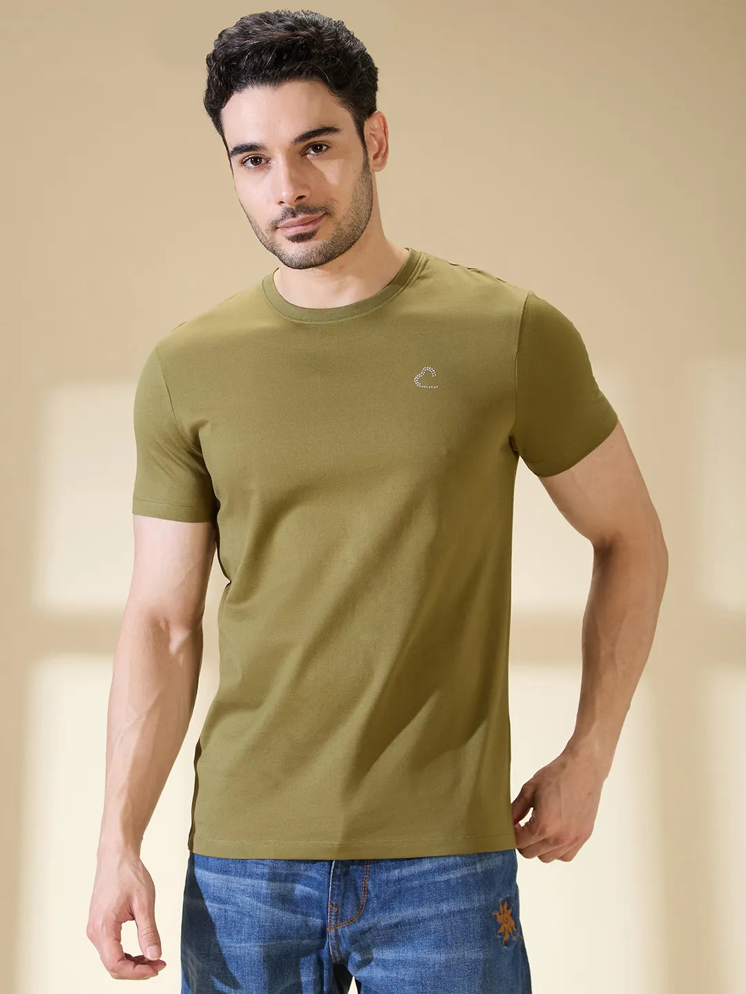 Olive Regular Fit Round Neck Mens' T-Shirt by Being Human Clothing