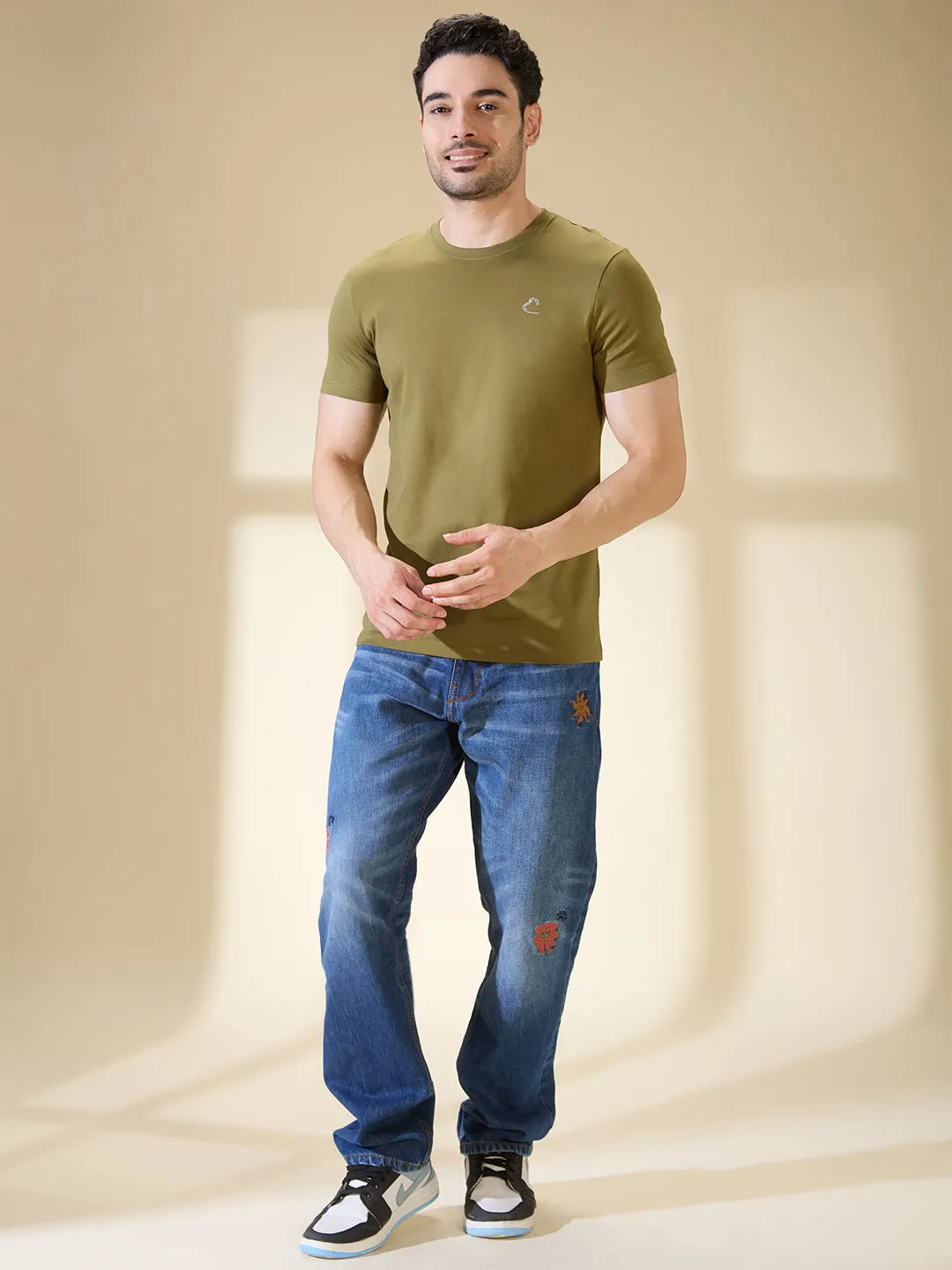 Olive Regular Fit Round Neck Mens' T-Shirt by Being Human Clothing