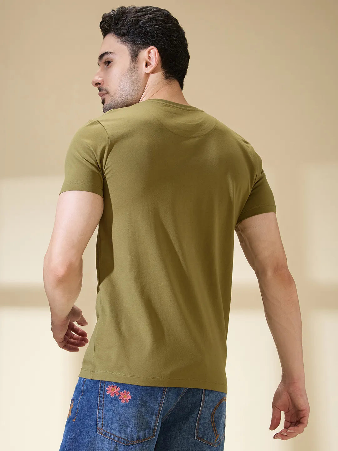 Olive Regular Fit Round Neck Mens' T-Shirt by Being Human Clothing