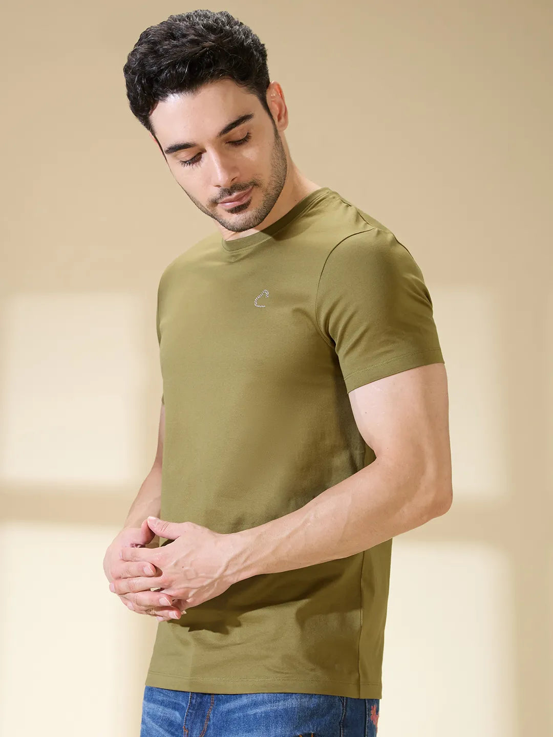 Olive Regular Fit Round Neck Mens' T-Shirt by Being Human Clothing