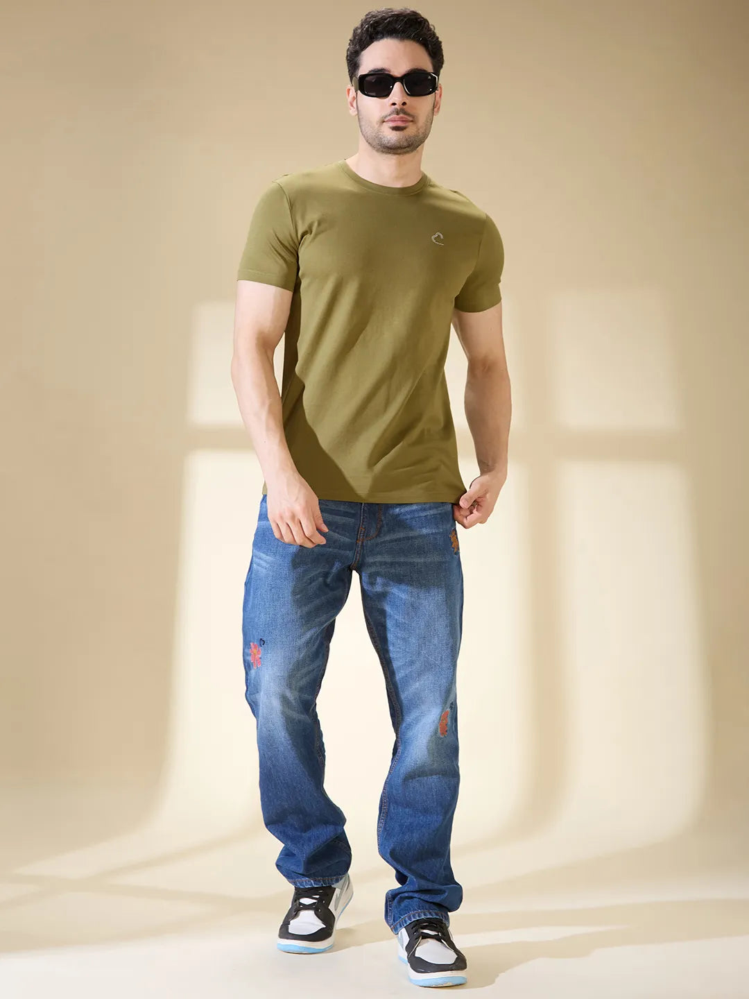 Olive Regular Fit Round Neck Mens' T-Shirt by Being Human Clothing