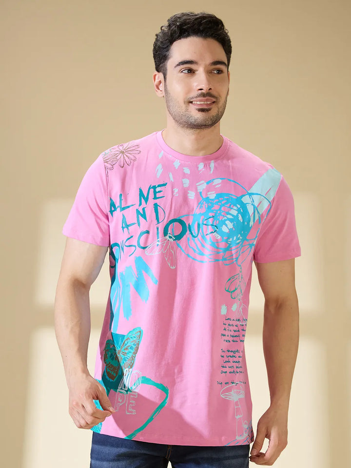 Baby Pink Easy Fit Round Neck Men's T-Shirt by Being Human Clothing