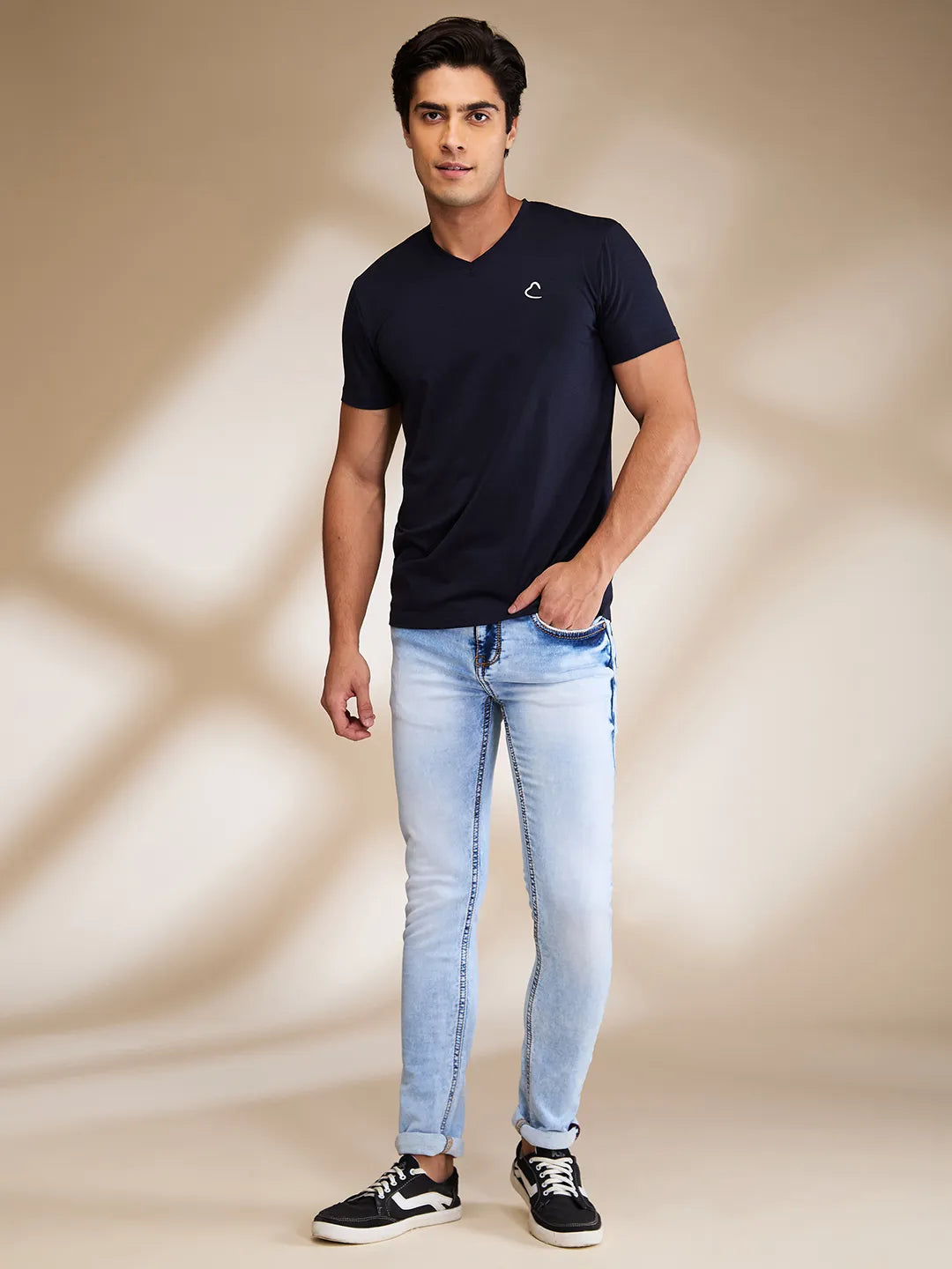 Navy Slim Fit V Neck Men's T-Shirt by Being Human Clothing
