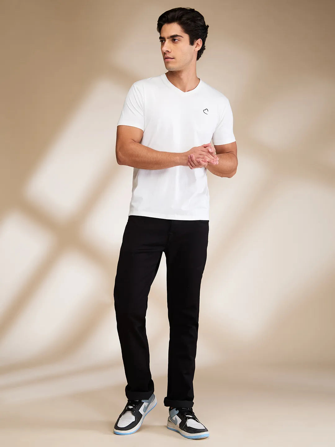 White Slim Fit V Neck Men's T-Shirt by Being Human Clothing