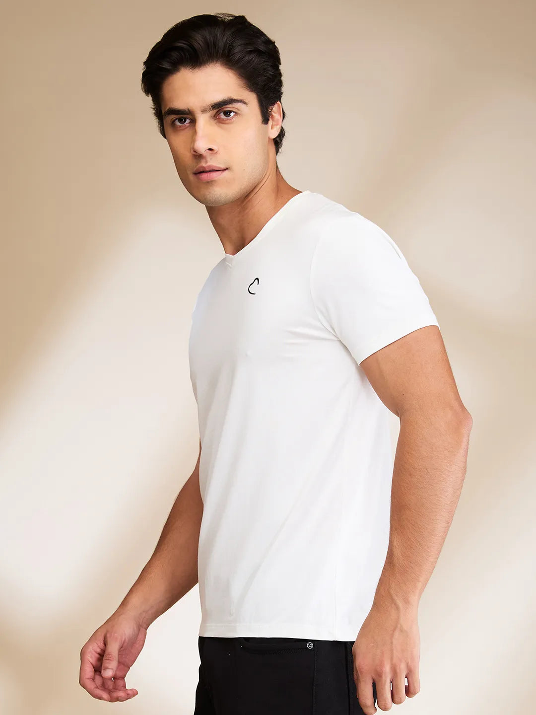 White Slim Fit V Neck Men's T-Shirt by Being Human Clothing