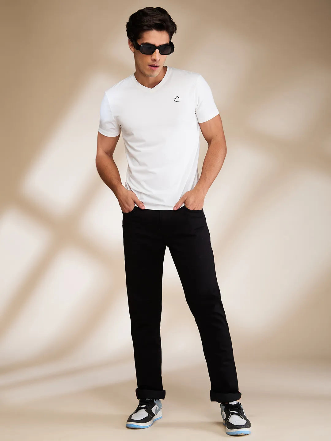 White Slim Fit V Neck Men's T-Shirt by Being Human Clothing