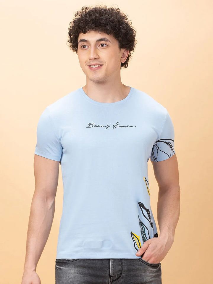 Light Blue Regular Fit Round Neck Men's T-Shirt by Being Human Clothing