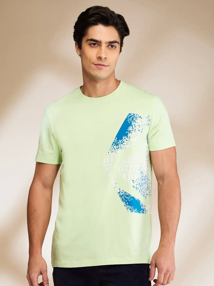 Green Slim Fit Round Neck Men's T-Shirt by Being Human Clothing