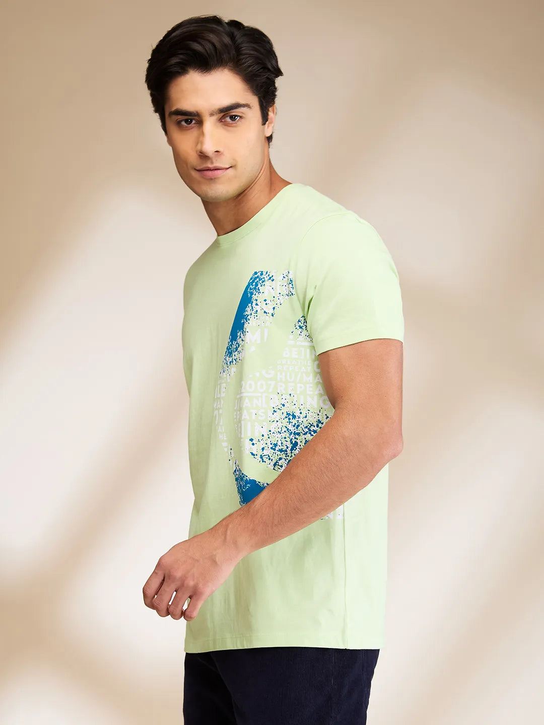 Matcha Green Slim Fit Round Neck Mens' T-Shirt by Being Human Clothing