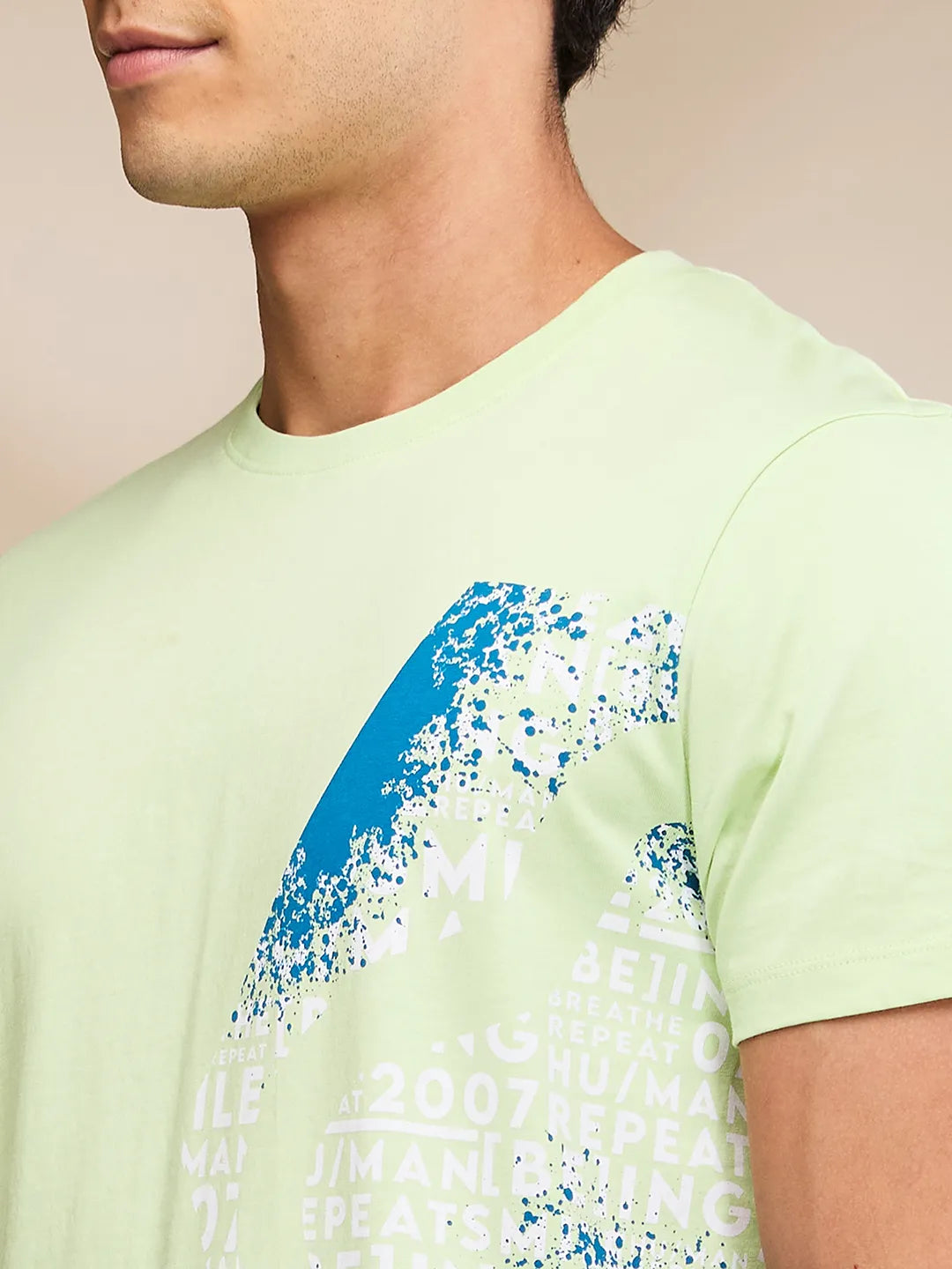 Matcha Green Slim Fit Round Neck Mens' T-Shirt by Being Human Clothing