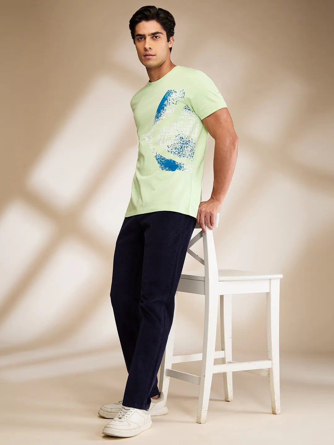 Matcha Green Slim Fit Round Neck Mens' T-Shirt by Being Human Clothing